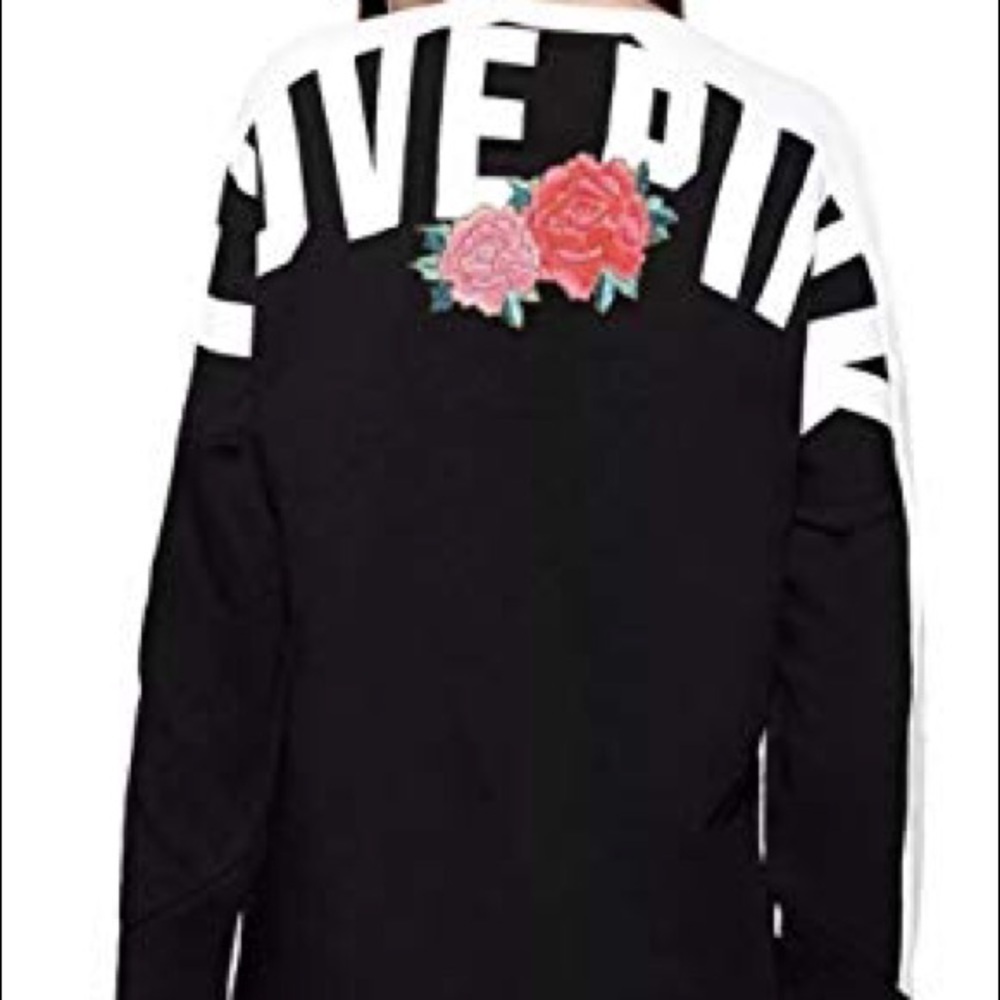 VS Pink Lace Up Embroidery Rose Lace-Up Sweatshirt